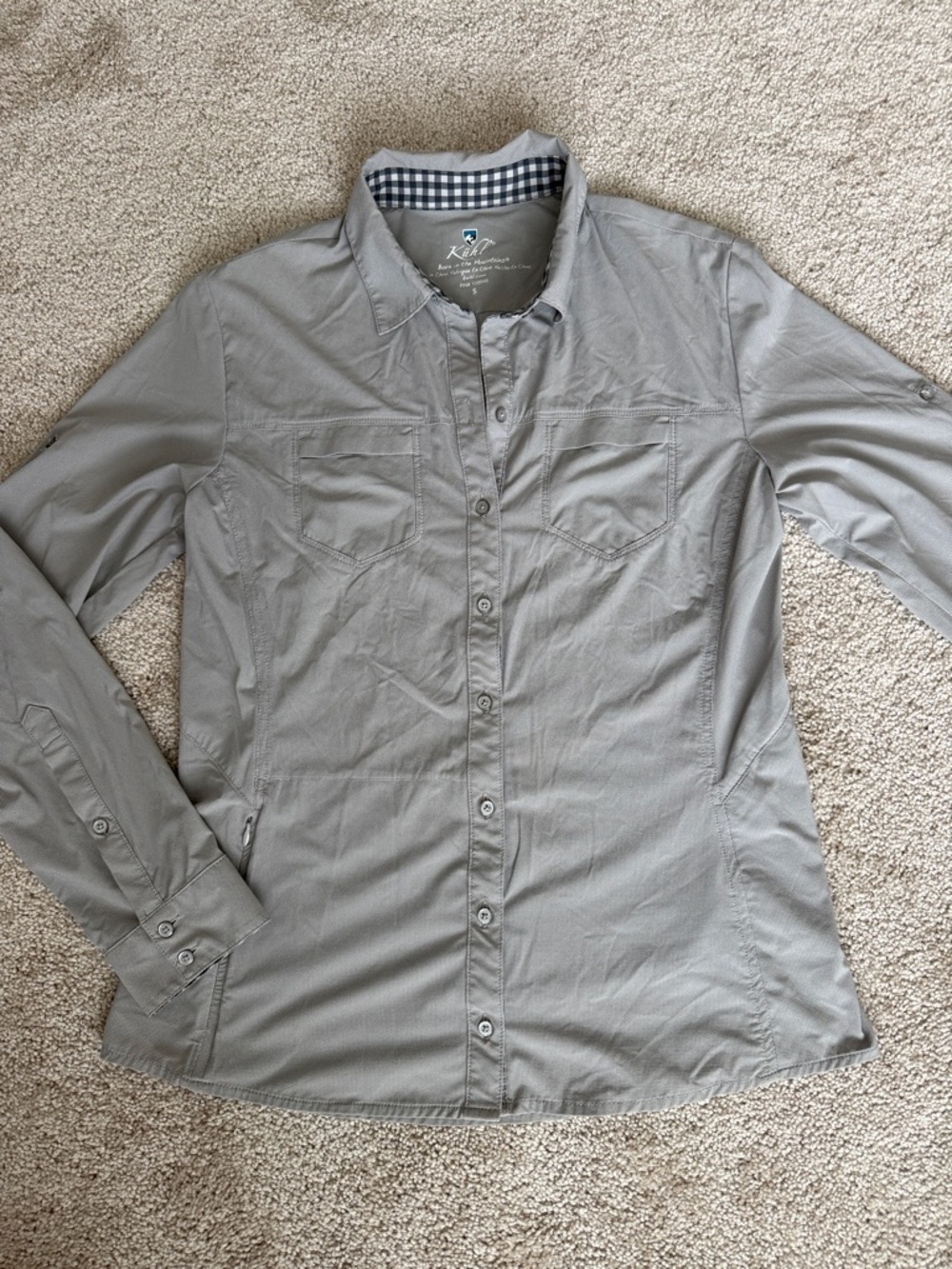 Kuhl Sojourn Women's Long Sleeve Button Down Outdoor Shirt Light Grey